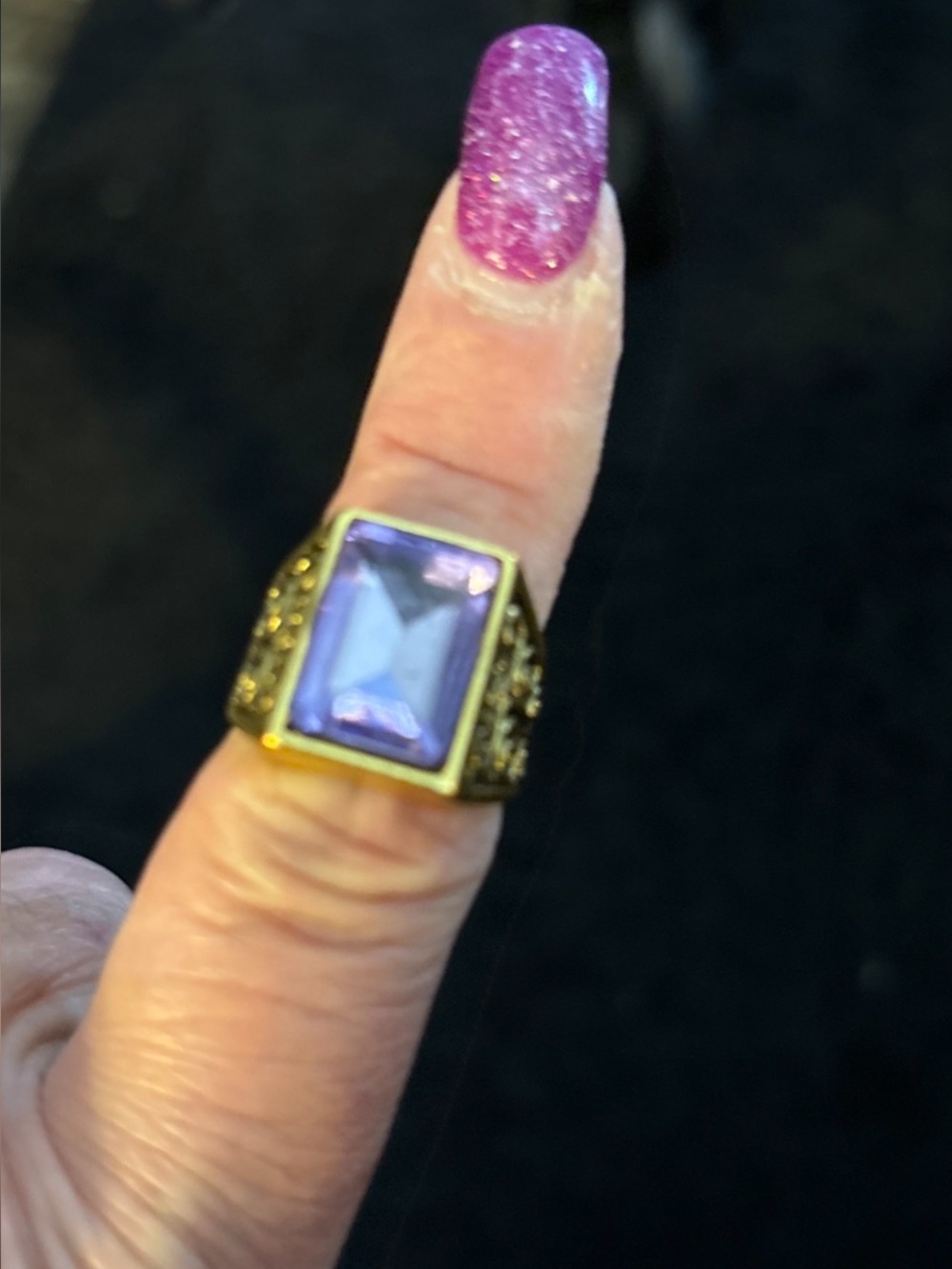 Ring- Size 8 Large Size Lilac Stone Ring, Gold tone Ottoman Square Ring nwt Tra